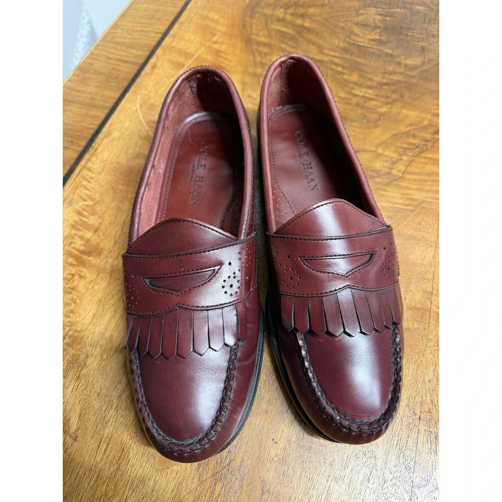 VTG 90 Cole Haan USA Men's 9.5 B  Loafer Oxblood Burgundy Leather Kiltie  Shoes